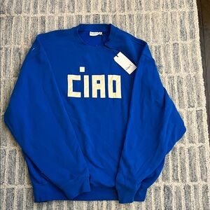 Clare V Blue 'Ciao' Crew Neck Sweatshirt-NWT, medium